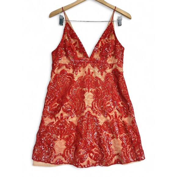 Free People Dresses & Skirts - Free People Sequin Embroidered V-Neck Mini Dress Sz 6